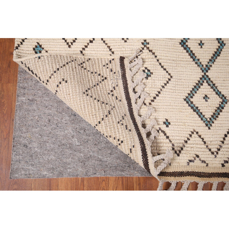 Tapis géométrique ivoire en laine pour salon marocain 6 x 10