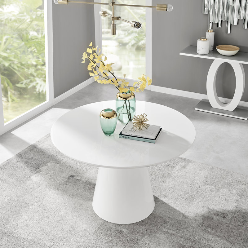 Tierra Statement Pedestal Round Dining Table - Luxury Modern Design, White Gloss Top/White Base