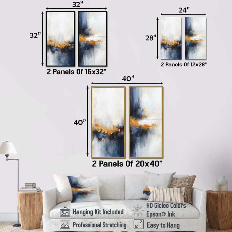 Crescencio - ensemble de 2 peintures murales abstraites, H 28 po x l 25 po, Toile tendue