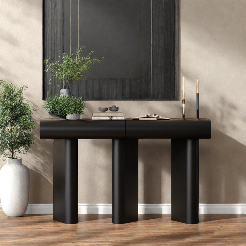 Modern Console Table with 2 Drawers, High Gloss Finish Entryway Table with Arc Legs, Storage Cabinet with Smooth Drawer Slides, for Living Room, Hallway, or Vanity Use