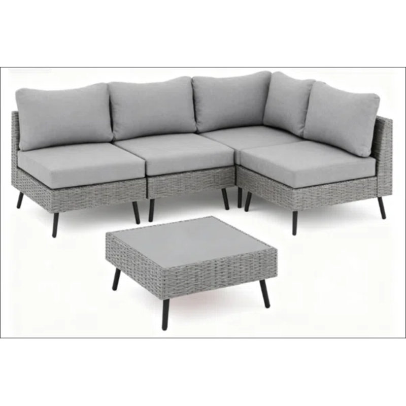 4-person Outdoor Patio Conversation Set – All-weather Wicker Sofa & Table Set, Gray, Gray