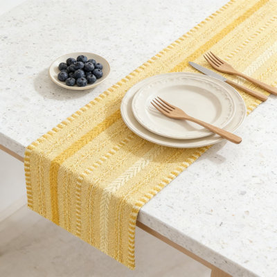 Farmhouse Woven Table Runner For Kitchen And Dining Table, Rustic Holiday Home Decor, Cotton Blend Fabric, 12X72 Inch