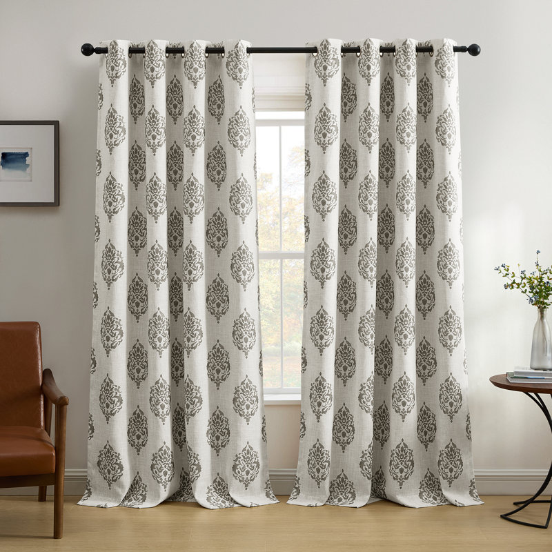 Blanford Medallion Print Room Darkening Thermal Grommet Top Single Curtain Panel, Gray, 52" W x 84" L