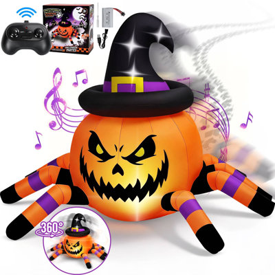 2.6ft Remote Control Halloween Inflatable Car with Music & Lights, Pumpkin Spider Blow-Up for Indoor/Outdoor Decor