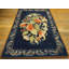 Antique American Wool Pile Blue Color European Floral Design Hooked Throw Rug