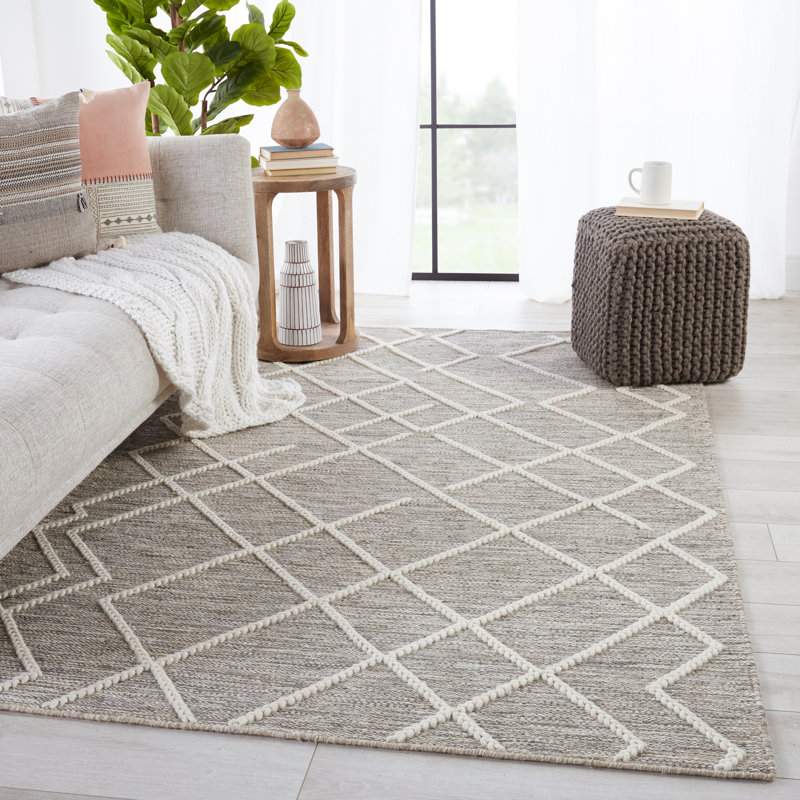Wool Geometric Area Rug in Gray, Rectangle 10' x 14'