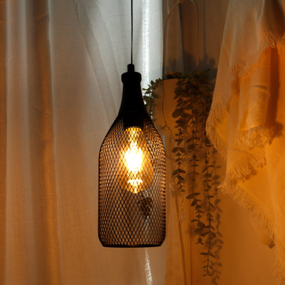 Williston Forge 32Cm Black Cylinder LED Pendant with Wrought Iron Accents