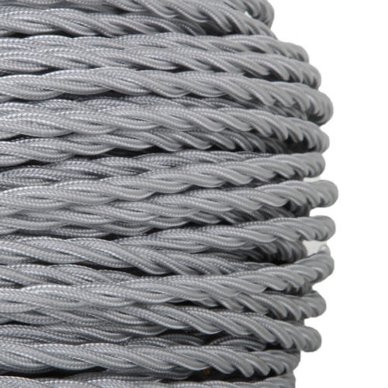 2Core Twisted Vintage Coloured 0.75Mm Braided Fabric Flexible Electrical UK Lighting Wire Cable, Grey