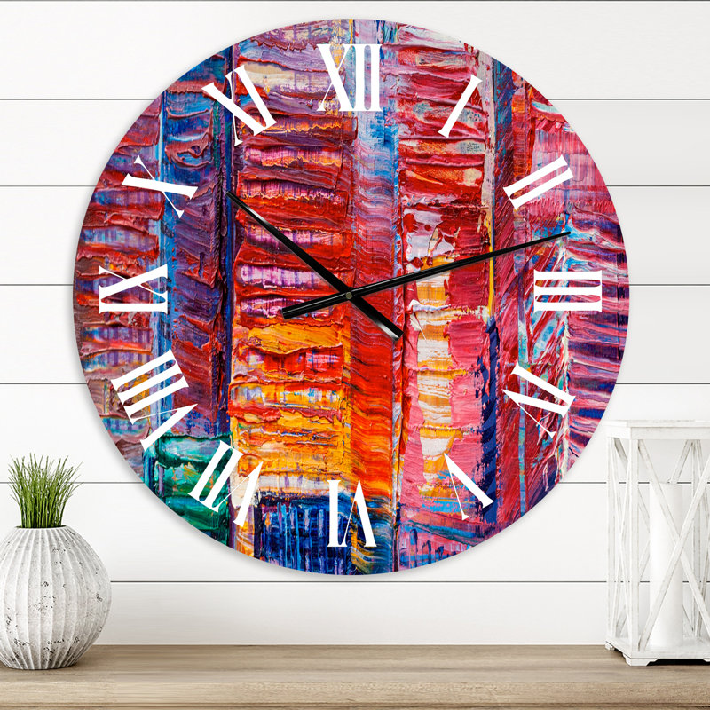 Matrice rouge avec touches de bleu - horloge murale moderne, Surdimensionné