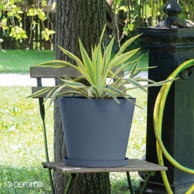 Raesha 15" Round Planter | Light Shock Resistant Durable Plastic | Indoor/outdoor Round Pot For Patio/porch | Drain Plug | Trendy Planter For Plants, Flowers, Garden