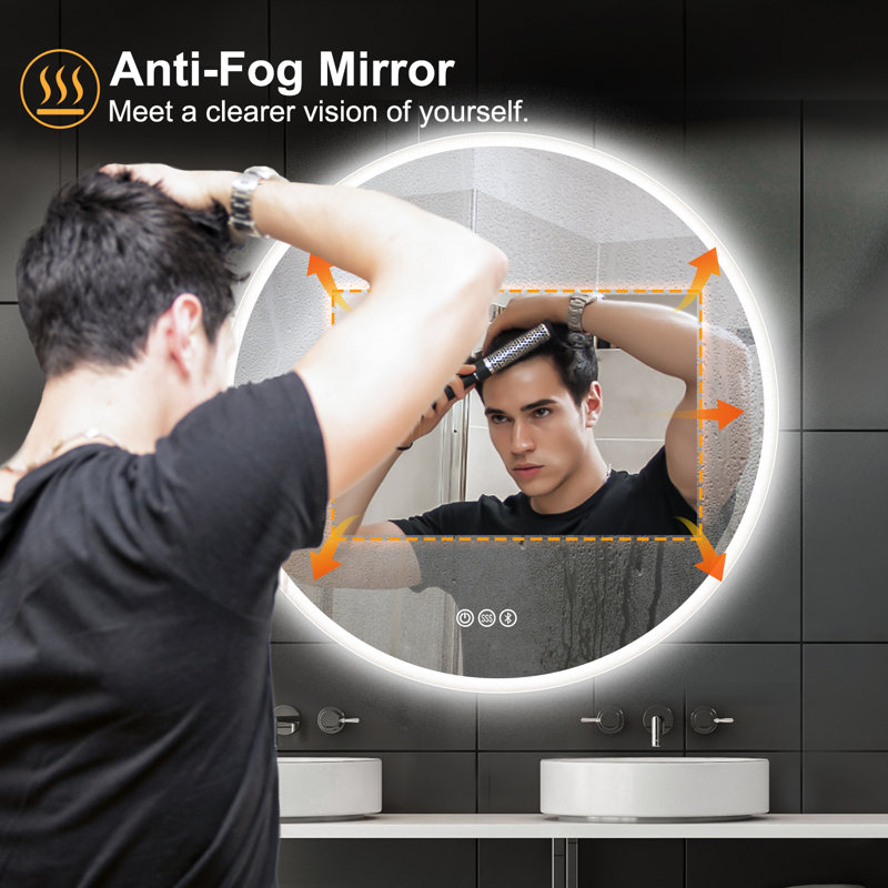 Epperly Round Lighted Wall Mounted Bathroom Mirror, 80cm H x 80cm W