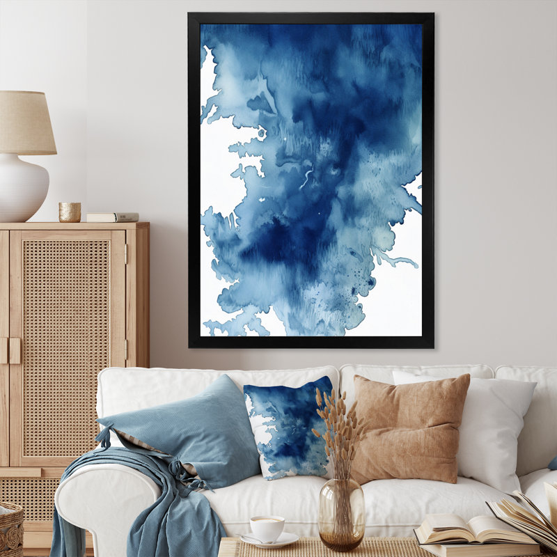Abstrait bleu classique III, H 16 po x l 16 po x P 1 po, Cadre photo noir