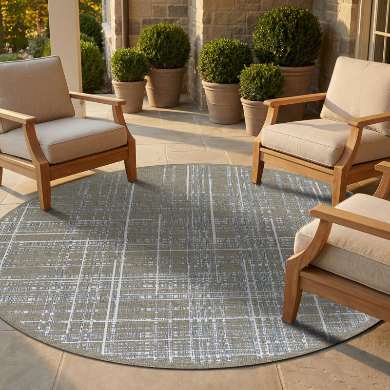 Tapis intérieur / extérieur ivoire Hitton, Rond 6 pi 6 po