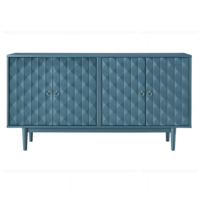 Buffet moderne à 4 portes avec portes à motif convexe et 2 poignées, Marine