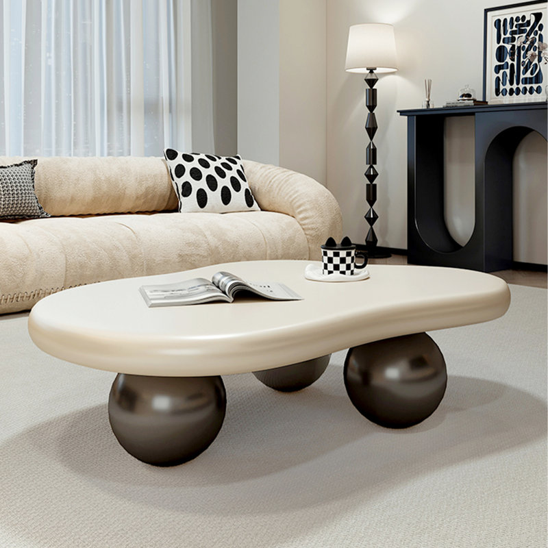 48.4'' Cloud - Shaped Wood Coffee Table with Three Round Balls, White, Black