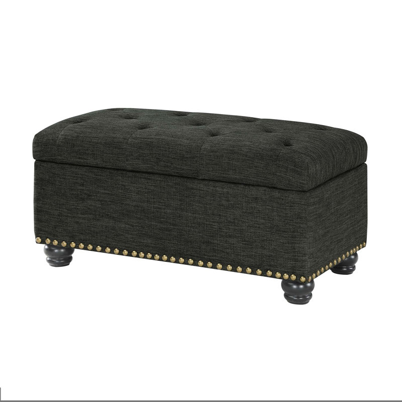 Alease 35.5" Tufted Rectangle Storage Ottoman, Dark Charcoal Gray Fabric 
