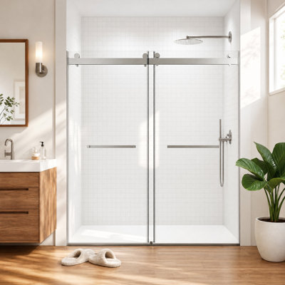 68 - 72 po x l 76 po en H double porte de douche coulissante sans cadre avec verre trempé de qualité supérieure (8 mm)
