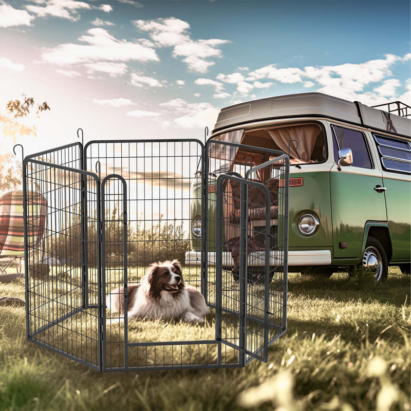 Heavy Duty Black Metal 6-Panel Pet Playpen with Door