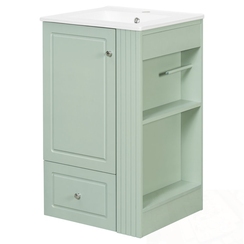 Bathroom Vanity With Sink, Soft-Close Drawer And Open Side Shelves, Green