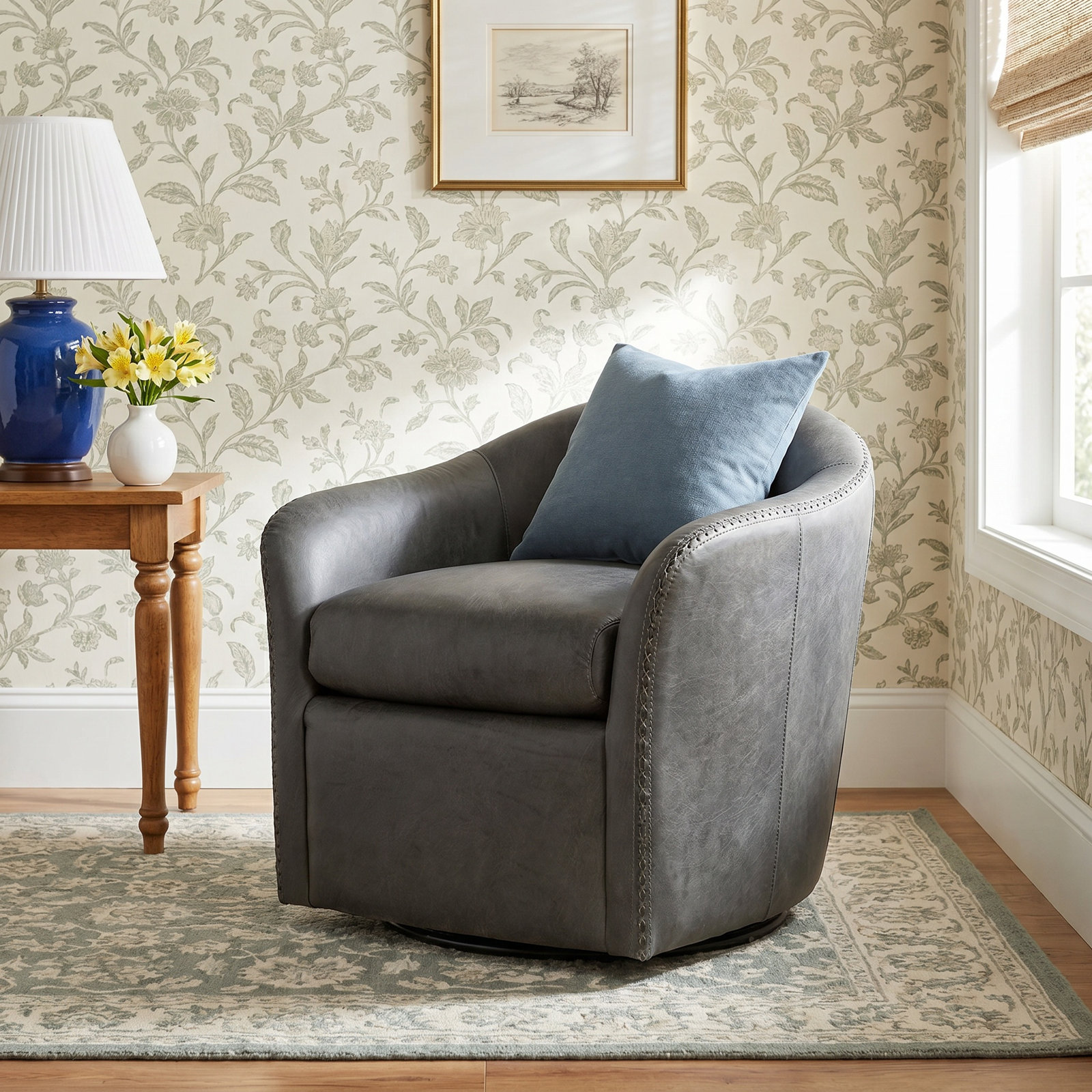 Sinbad Genuine Leather Swivel Club Chair