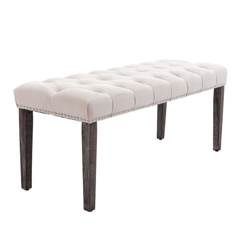 Upholstered Tufted Bench, Gray, Beige