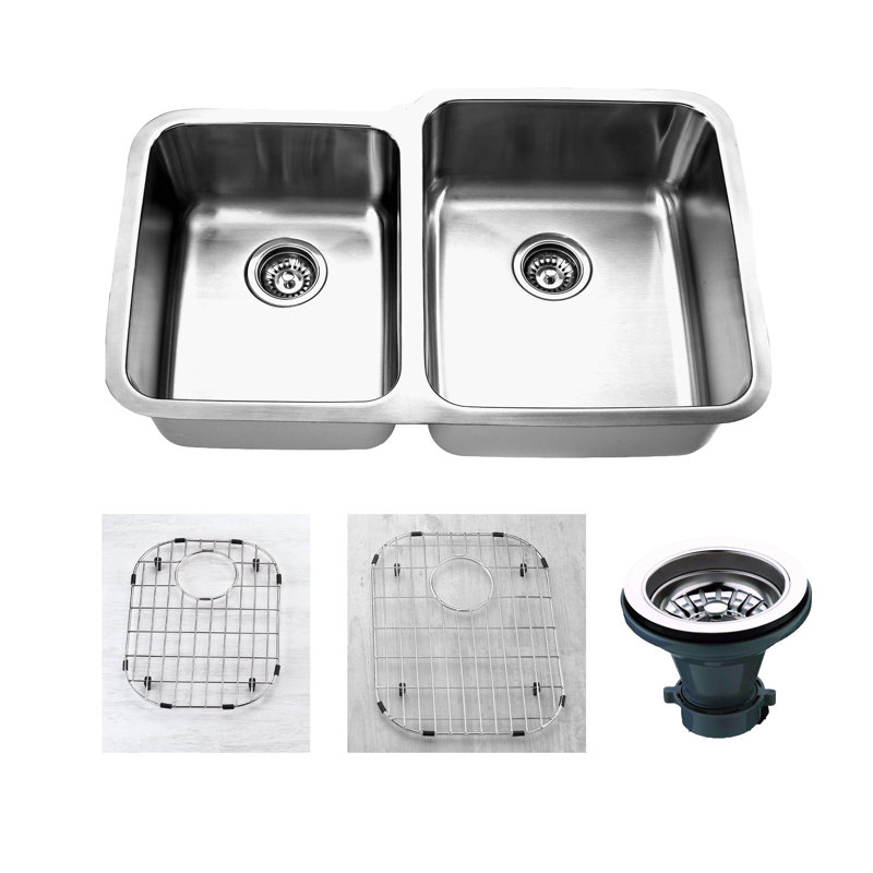 32" L x 21" W Double Undermount Kitchen Sink