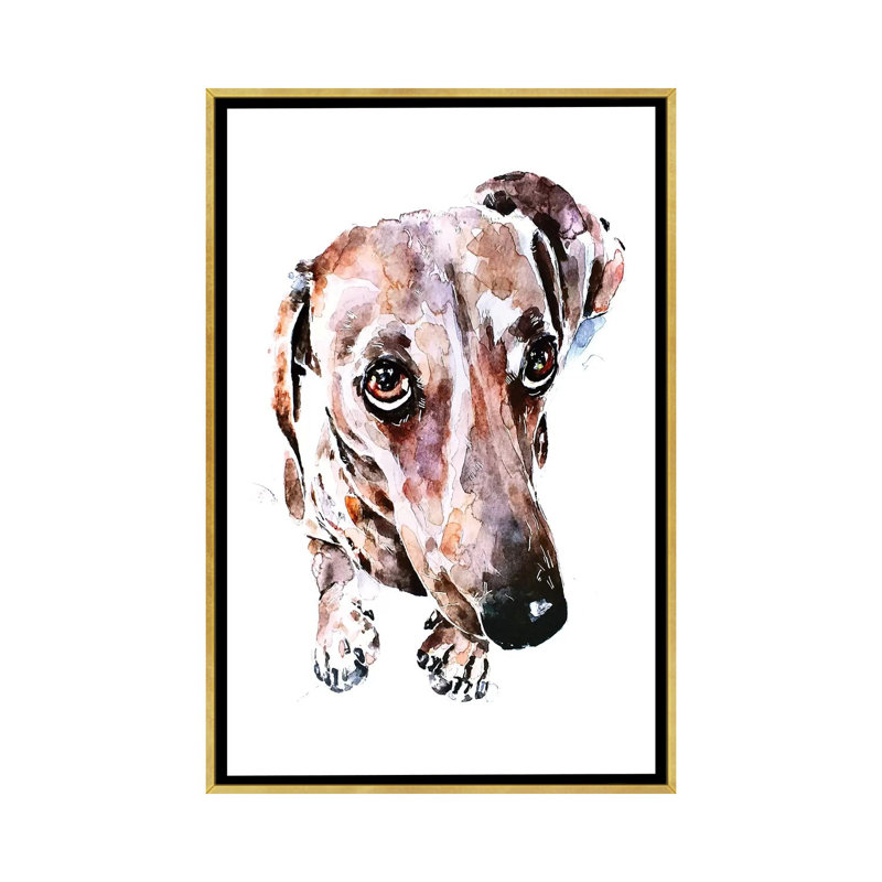 Teckel soulful Eyes par Edwatercolours-impression, Toile encadrée d'or, Pas de tapis, H 26 po x l 18 po x 1,5 po