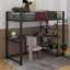 Lit mezzanine simple en métal avec tablettes, bureau et panier de basketball