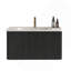 Meuble-lavabo flottant rayé en chêne noir brossé 30 po avec lavabo en céramique blanche, meuble-lavabo une pièce pour salle de bain moderne