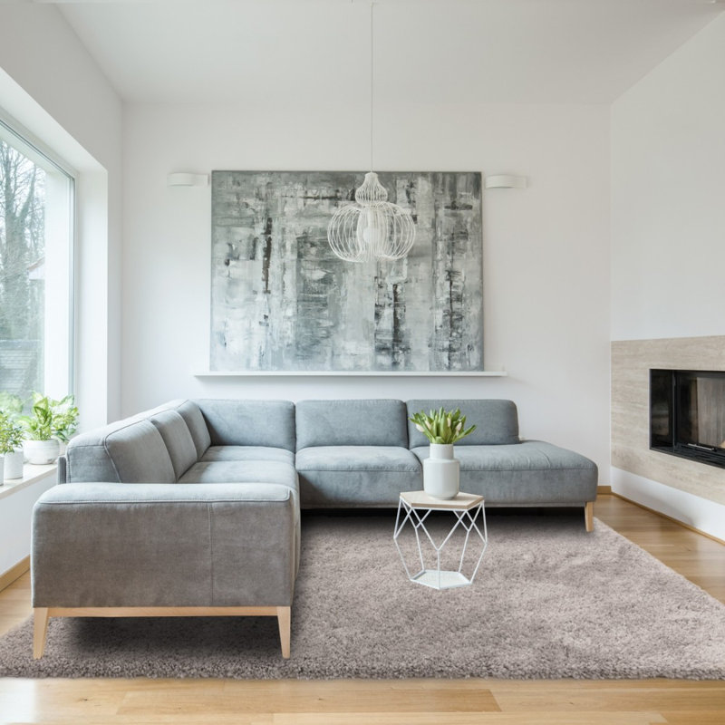 Light Grey Shaggy Plain Modern Backing Rug For Living Room Bedroom And Dining Room, Polypropylene Plastic