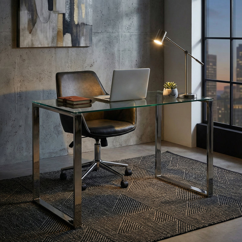 Remi Glass Stainless Steel Writing Desk