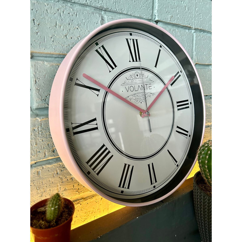 Horloge murale élégante, rose, 11,8 x 11,8 x 1,8 pouces | 100% plastique avec couvercle en verre véritable | Horloge élégante pour la décoration intérieure, idée de cadeau unique pour toute occasion, parfaite pour le salon et la chambre à coucher