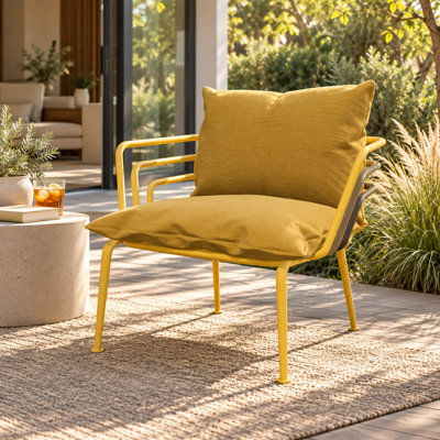 Tembel Outdoor Dining Armchair Aluminum Patio Chair with Cushions Modern Garden Seating for Patio and Cafe