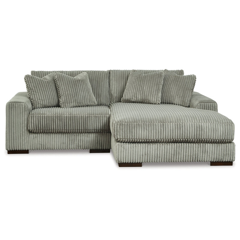 Upholstered L-Shaped Sectional, Right Hand Facing, Gray Corduroy