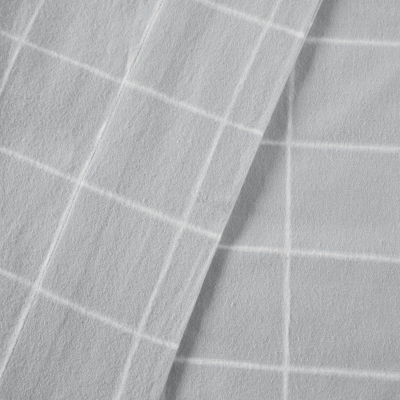 California King Grey Windowpane Cotton Flannel Sheet Set