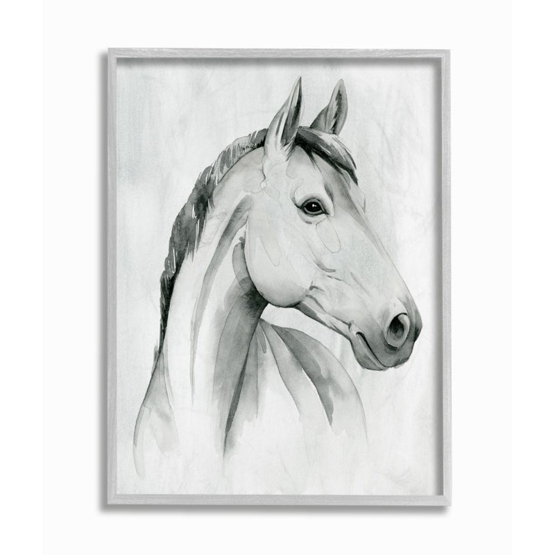 «Horse Portrait Gray Design» par Grace Popp - reproduction d'art, Cadre gris, H 20 po x l 16 po