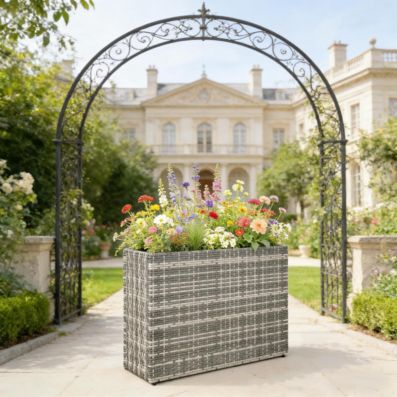 Jardinières surélevées confortables, acier et rotin, style moderne pour patio
