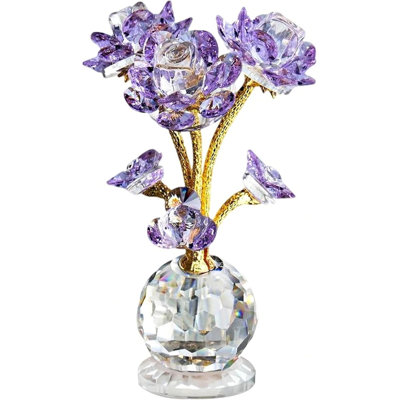 Purple crystal rose figurine
