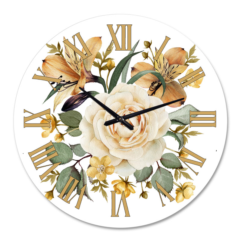 Rose blanche rétro - horloge murale traditionnelle, Grand