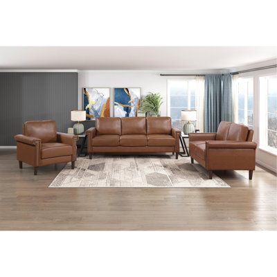 Sofa Set 3pc Sofa Loveseat Chair Chocolate Faux Leather Upholstered Nailhead Trim Plywood Frame Traditional Living Room Furniture