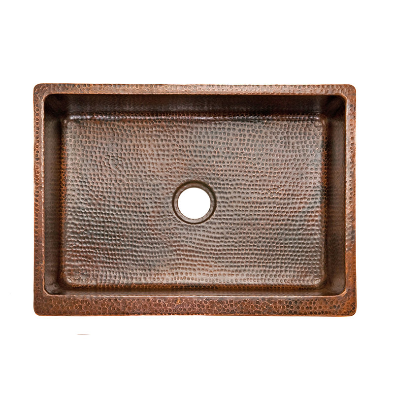30" Hammered Copper Kitchen Apron Single Basin Sink with Matching Drain and Accessories