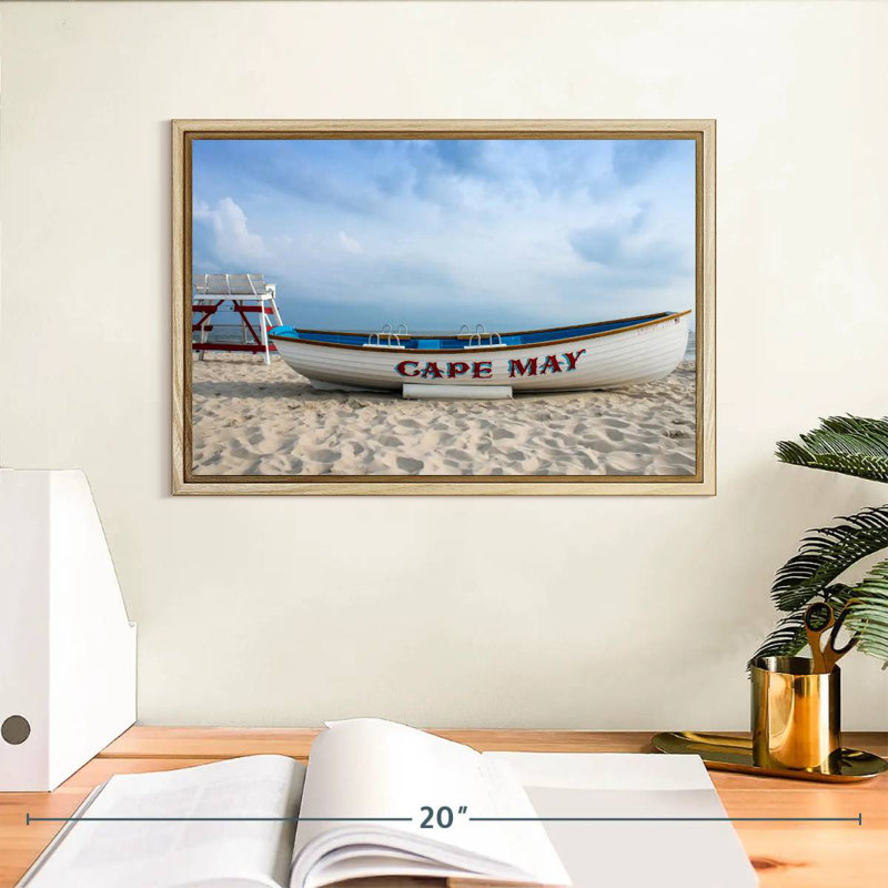 Boat At Cape May, Floating Frame Natural Wood, 13" X 9"