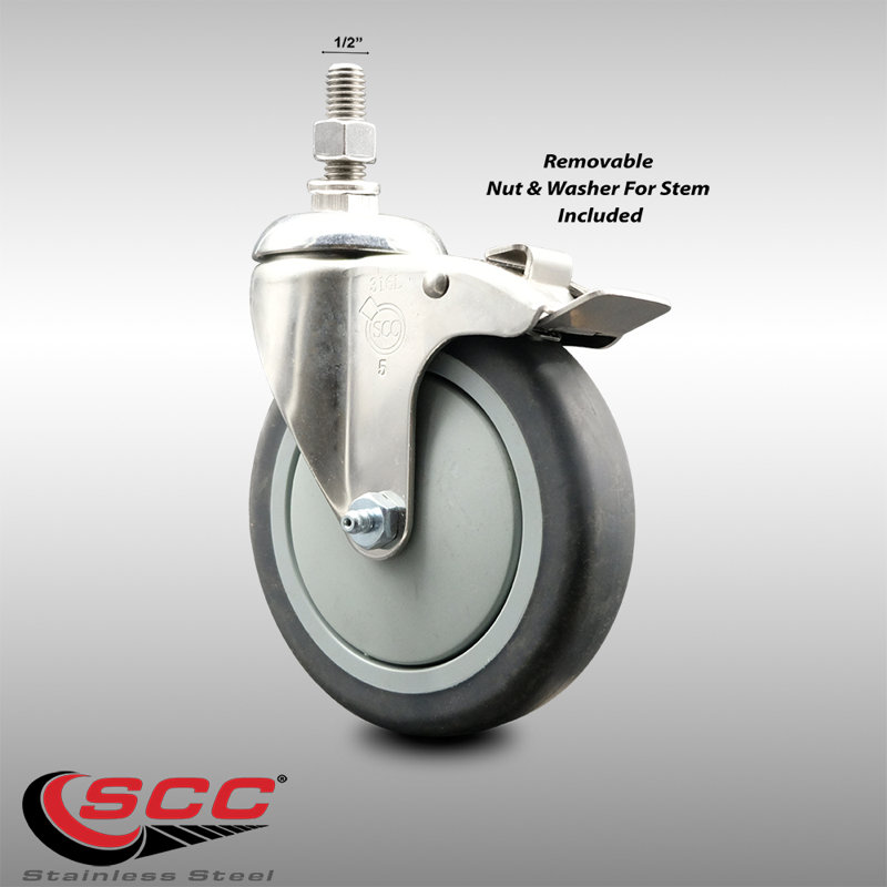 Roue pivotante en caoutchouc thermoplastique 316SS avec frein à verrouillage total SCC