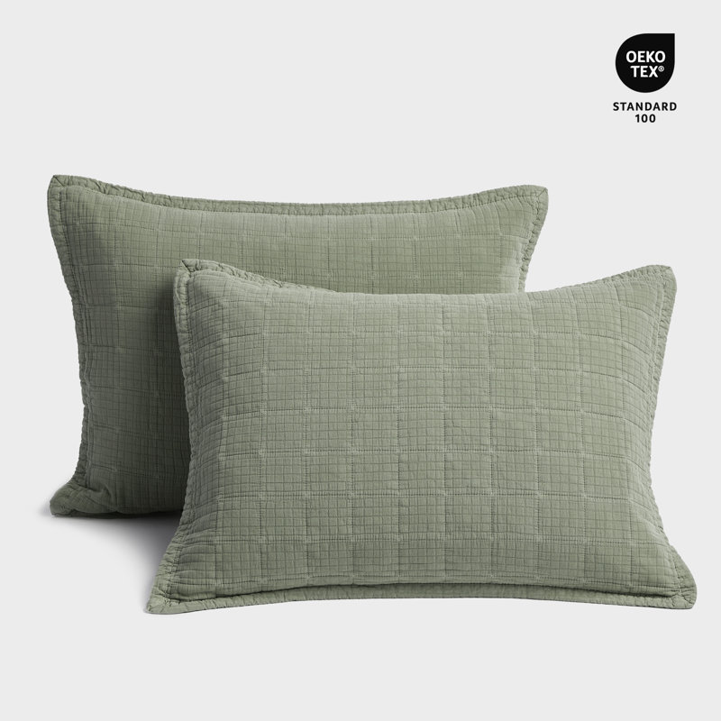 Ensemble de courtepointe en coton froissé délavé Stone Stitch, Courtepointe très grand et 2 très grandes taies