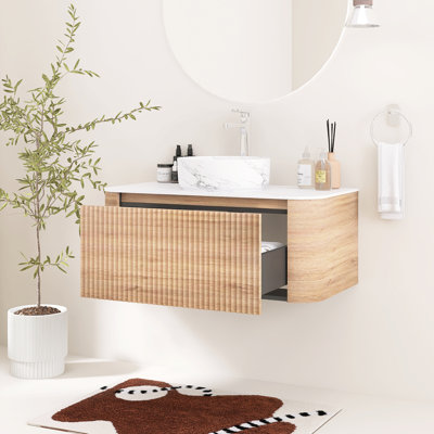 Meuble-lavabo mural cannelé 36 po avec lavabo vasque en céramique, tiroir et porte-serviettes 36 po