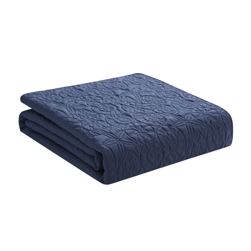 Seashell 3-Piece Solid Pinsonic Coastal Quilt Set, Queen Quilt + 2 Standard Shams, Navy