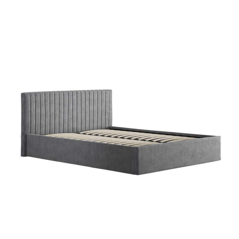 BERLIN UPHOLSTERED END LIFT OTTOMAN STORAGE BED, Kingsize (5'), Grey