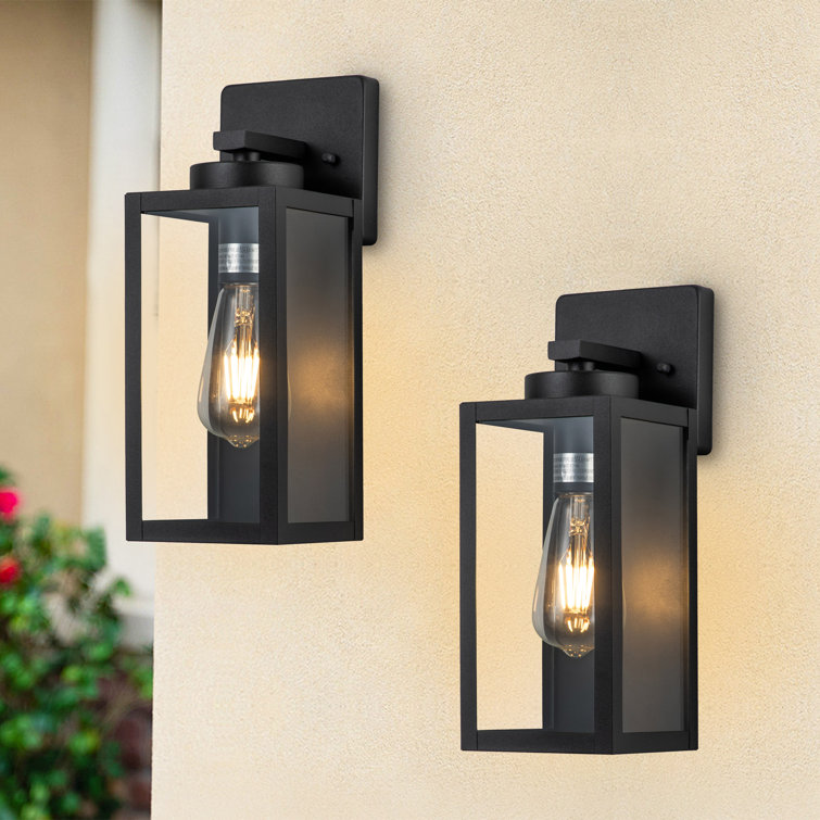 Mulford light Matte Black Outdoor Wall Lantern Sconce With Clear Tempered Glass