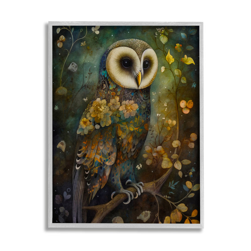 Hibou des bois par LSR Design Studio, H 30 po x l 24 po x P 1,5 po, Encadré gris