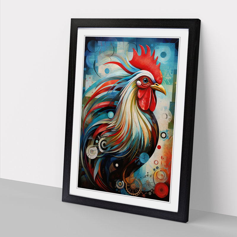 Rooster Orphism No.2 - Single Picture Frame Print on Wood, Black, 46cm H x 34cm W x 2cm D